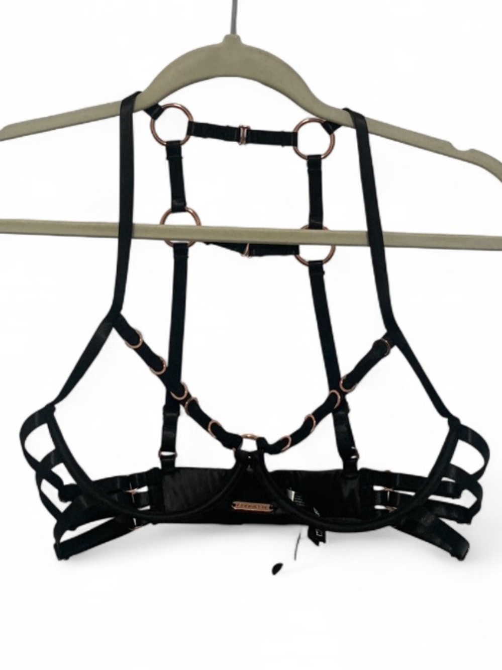 NWT Coquette Black Strappy Decorative Harness Cut Out Bra